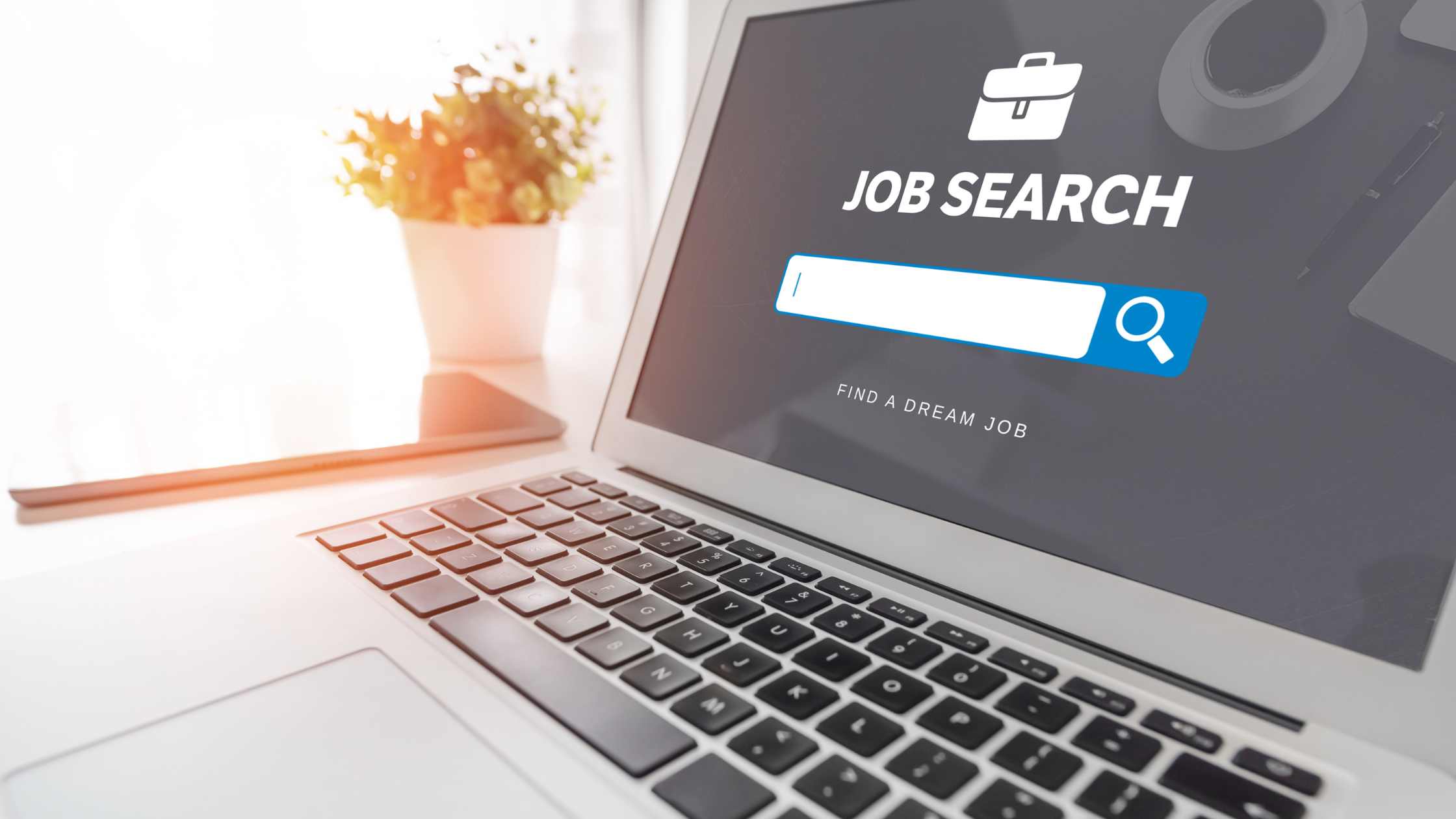 Laptop screen showing a job search interface